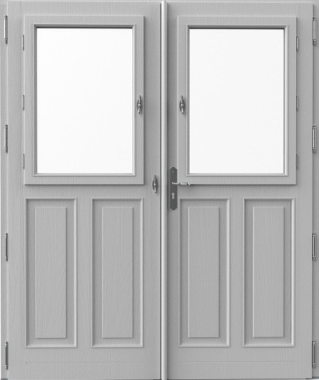 Porte double en bois vitrée